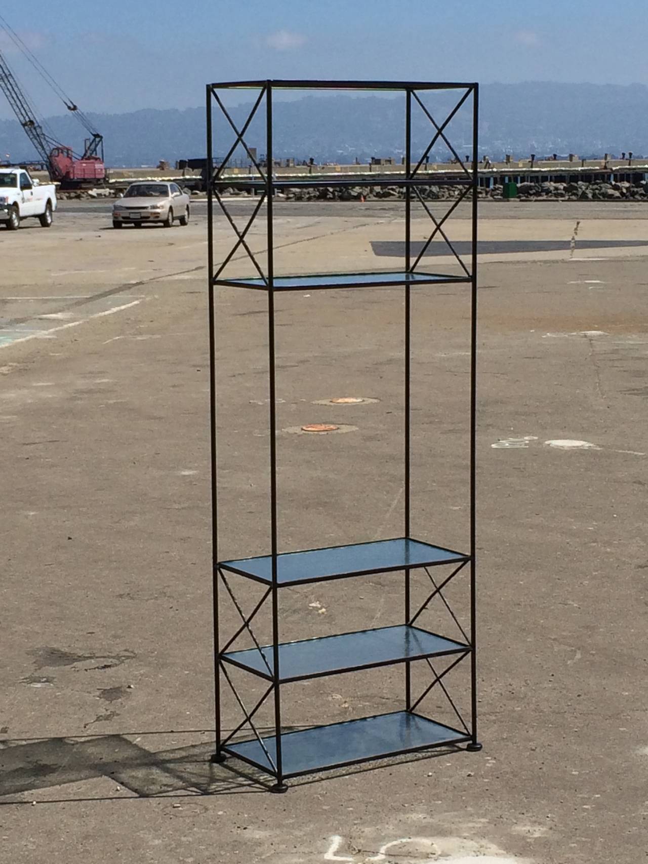 Glass MId-Century Wrought Iron Etagere For Sale