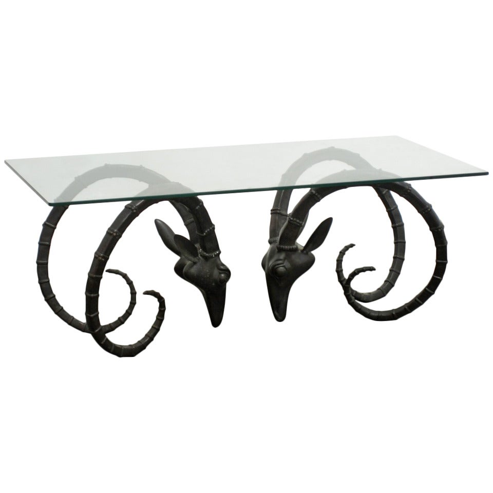 Cast Brass Rams Head coffee table by  Léon François Chervet