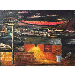 Las Vegas Cityscape at Night, circa 1965, Oil on Board