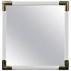 Glam 1970s Mirror in White Lacquered Wood with Brass Corners