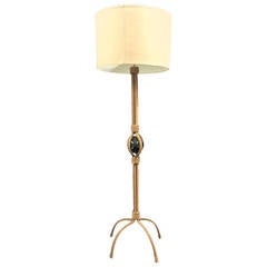 Large French 1950s Rope and Glass Floor Lamp by Audoux-Minet