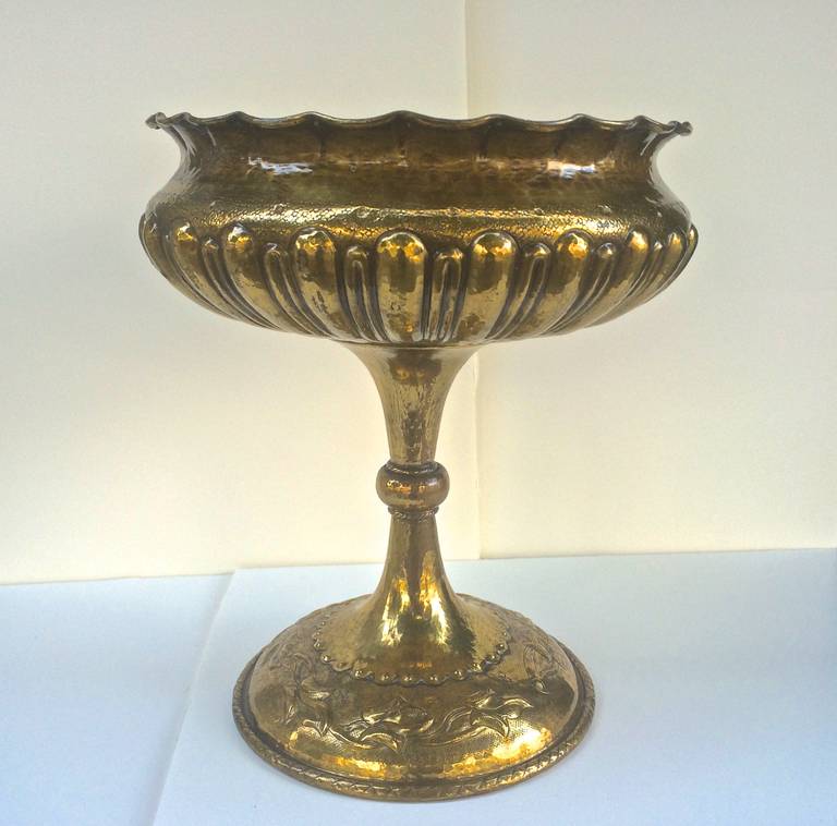 Italian Hammered Brass Compote by Egidio Casagrande For Sale