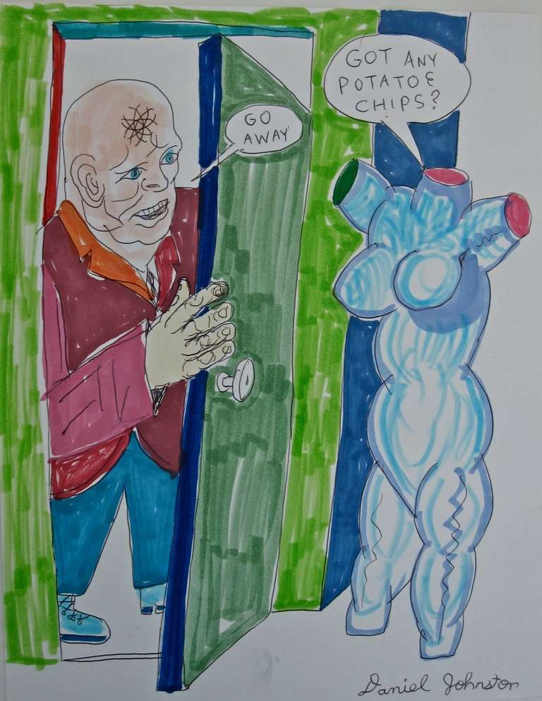 Contemporary Daniel Johnston Surreal Outsider Drawing