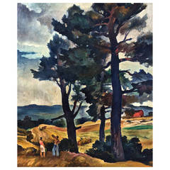 1940 Social Realist Landscape By Kenneth Washburn: The Harvest