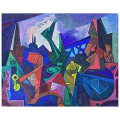 Seymour Franks, Abstract Surrealist New York Cityscape Seymour Franks, Abstract Surrealist New York Cityscape