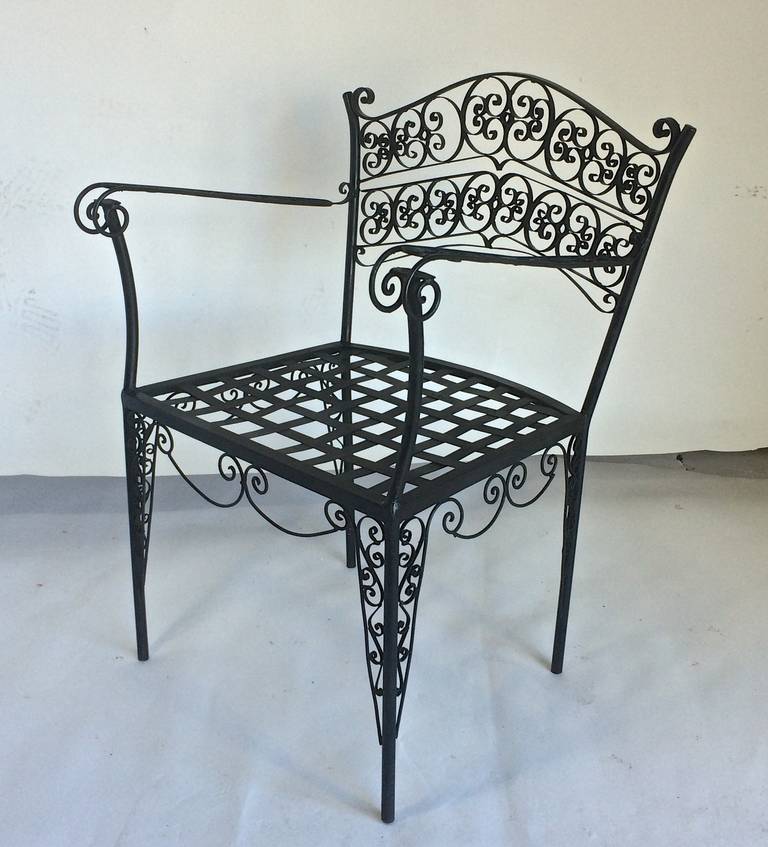 Ornate Set of Six Metal French Art Deco Patio Chairs, circa 1930 at 1stDibs