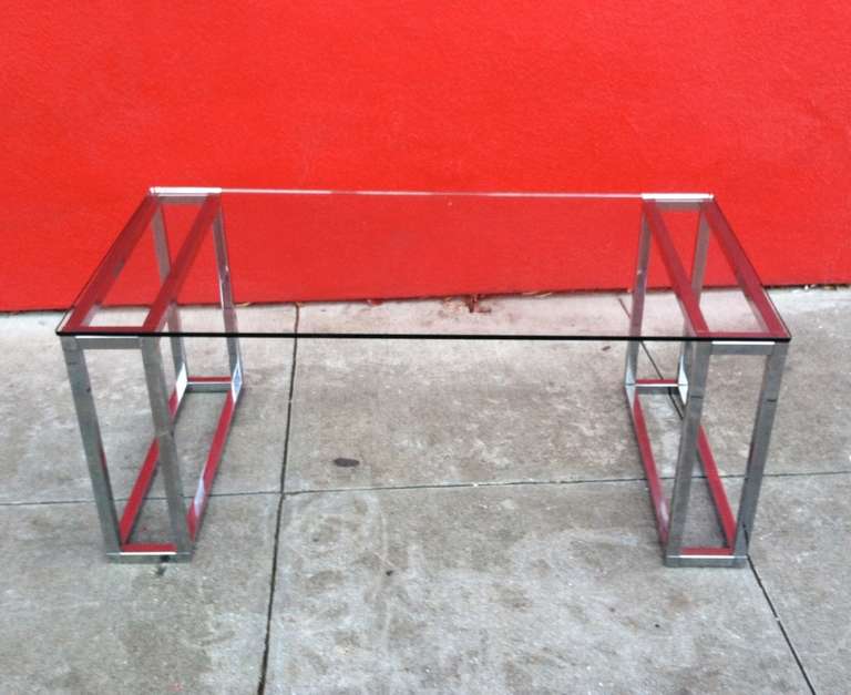 70s Modernist Chrome and Glass Coffee Table In Excellent Condition In Treasure Island, CA