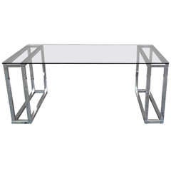70s Modernist Chrome and Glass Coffee Table