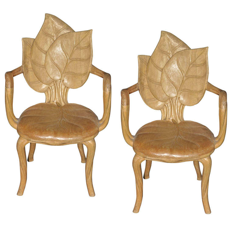 Pair of 1960-1970's Carved Wood Armchairs by Bartolozzi E Maioli For Sale