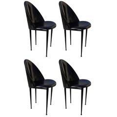 Four Chairs in Lacquered Wood, Leather by Pascal Mourgue, France, 1980s Four Chairs in Lacquered Wood, Leather by Pascal Mourgue, France, 1980s