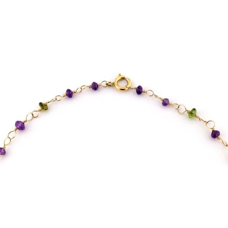 Modern Gold Filled Necklace with Briolette Amethysts and Briolette Peridots