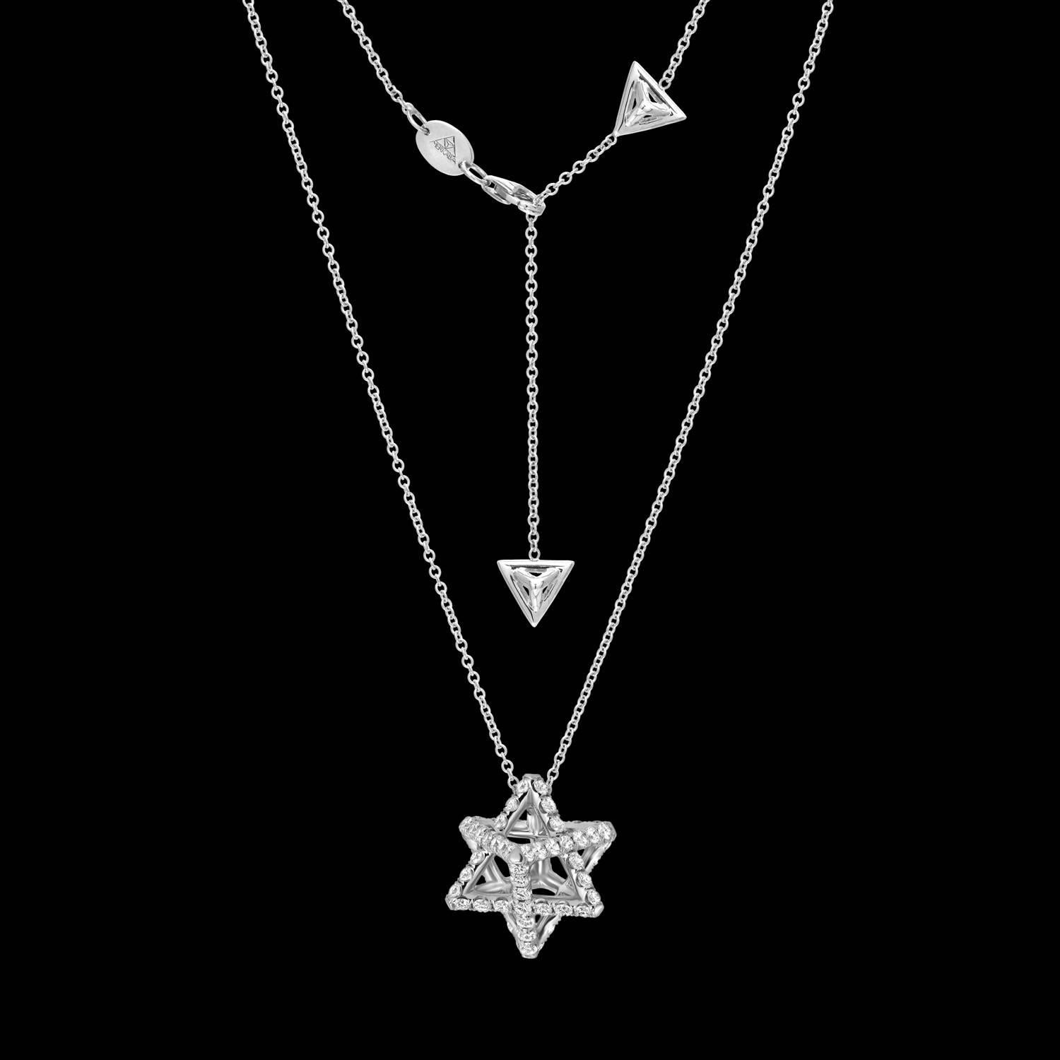Contemporary Merkaba Star Diamond Platinum Pendant Necklace  For Sale