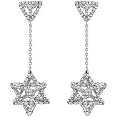 Merkaba Diamond Platinum Drop Earrings Three Diamensional Star