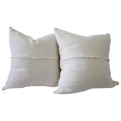 Used French Linen Grey Stripe Pillows