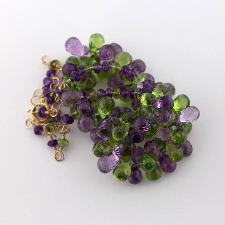 Women's Gold Filled Necklace with Briolette Amethysts and Briolette Peridots