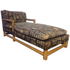 Vintage Leather and Batik Chaise Longue in the Style of Karl Springer