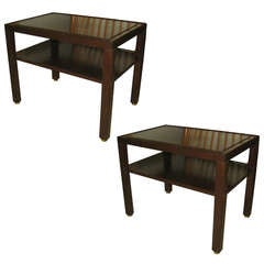 Pair of Dunbar Mahogany and Brass Two-Tier End Tables 4