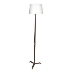 Jacques Adnet Stiched Leather and Brass Floor Lamp