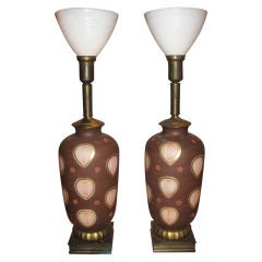 Vintage Pair of Painted and Gilt Ceramic Lamps