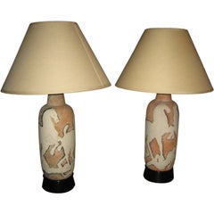 Pair of Large Fantoni Studio Ceramic Table Lamps