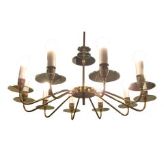 Large Italian 10-arm Brass and Glass Chandelier