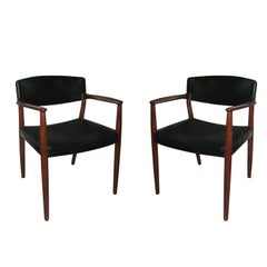 Pair of Bender Madsen and Larsen Teak and Leather Armchairs