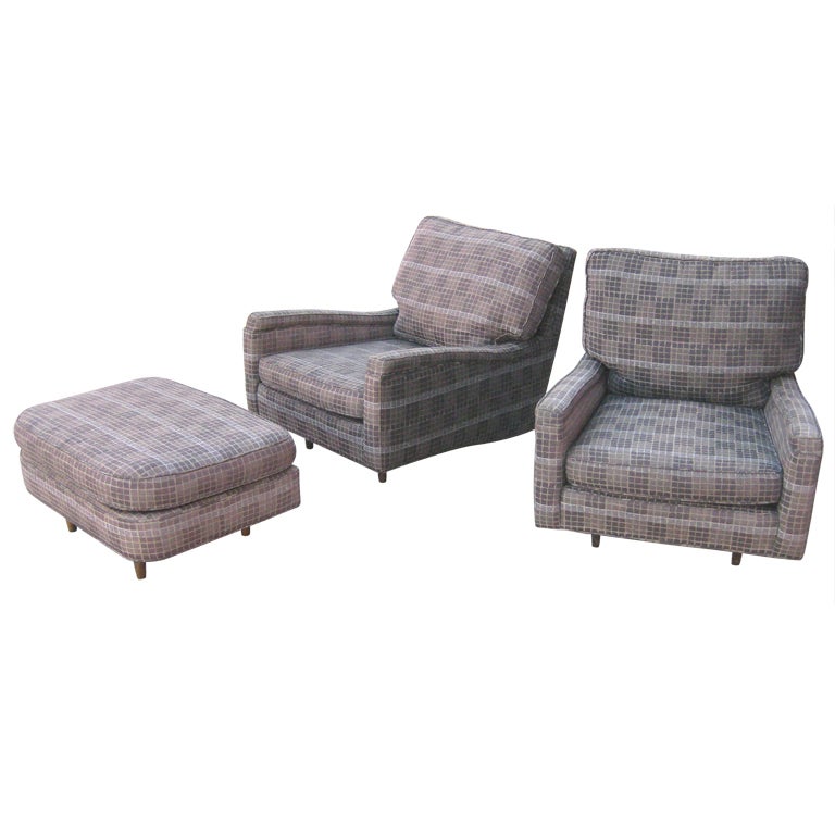 Pair of Oversized Harvey Probber Lounge Chairs and Ottoman