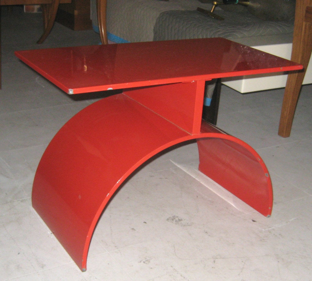 Mid-20th Century Red Enameled Iron Side Table