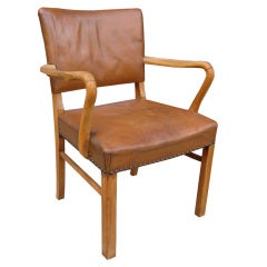 Ole Wanscher Beech and Leather Arm Chair for Fritz Hansen