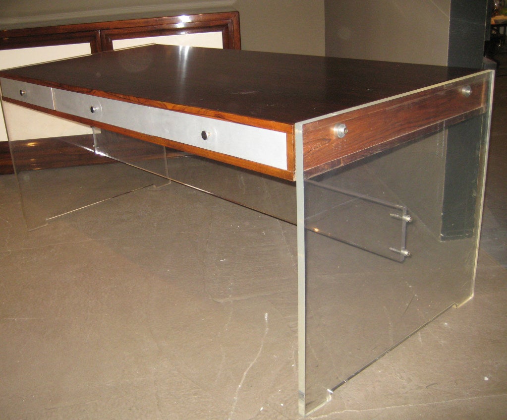 Rosewood and Lucite Desk By Poul Norreklit for Georg Petersen 1