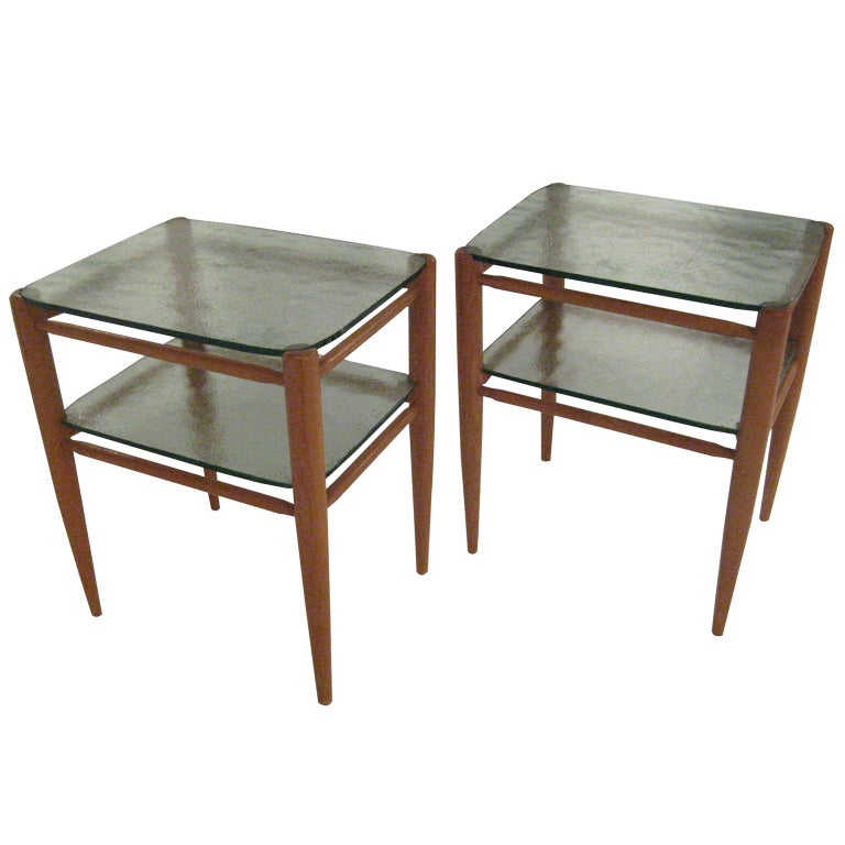 Rare Pair of Bruno Mathsson Oak and Glass Side Tables