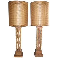 Pair of Cerused Oak Table Lamps