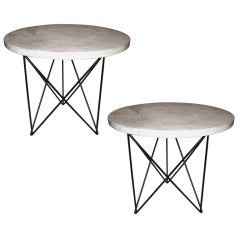 Pair of Enameled Steel and Marble Tables by Rene Brancusi