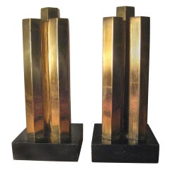 Pair of Bronze and Enameled Metal Andirons by Edwin Jackson
