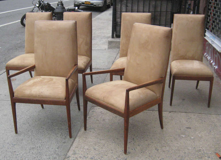 Set of Six High Back Mahogany Dining Chairs Attributed to Robsjohn-Gibbings