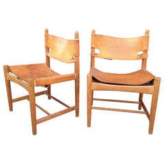 Set of Four Borge Mogensen Leather and Oak Chairs
