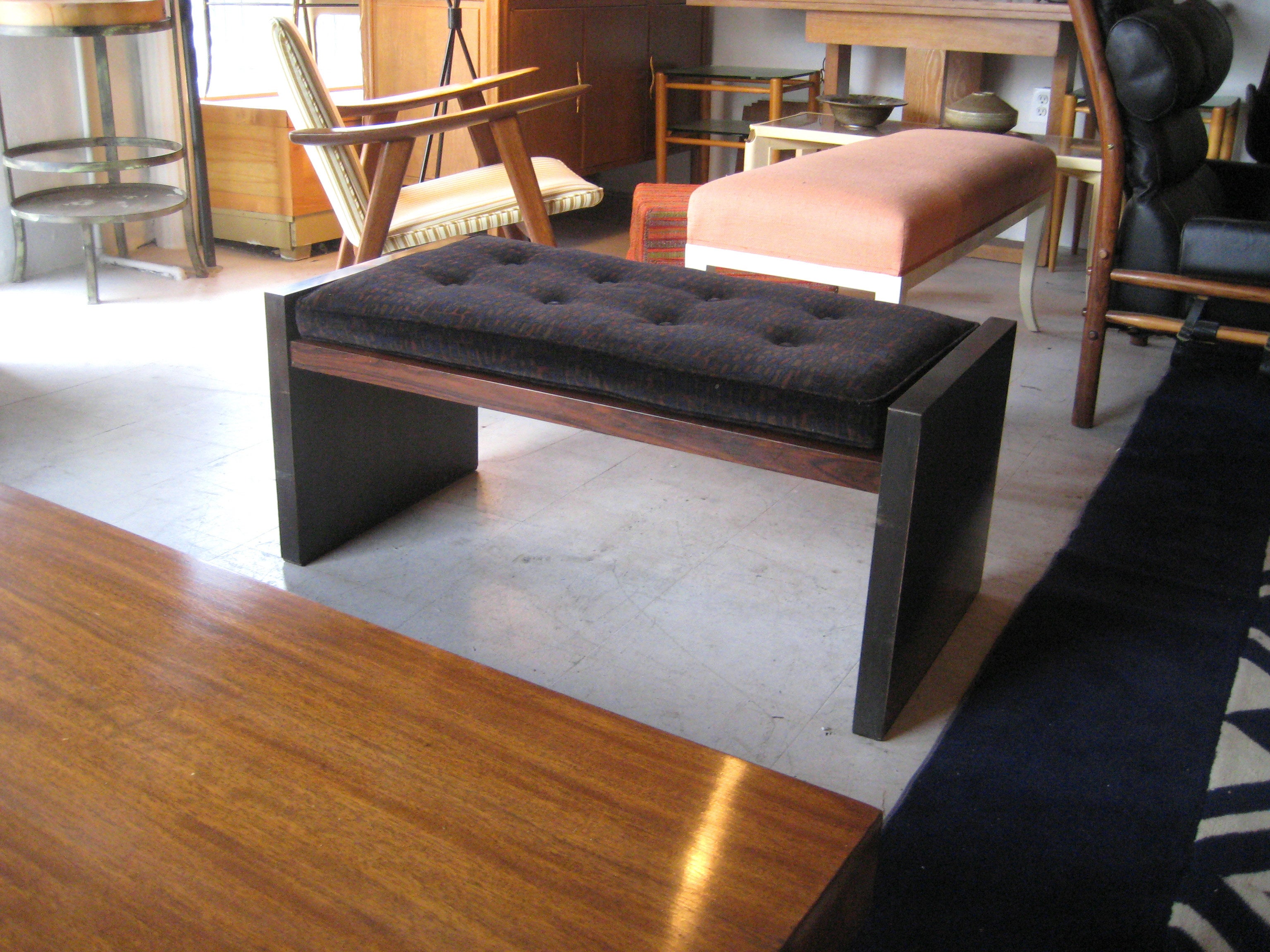Rosewood and Bronze Bench by Roger Sprunger for Dunbar