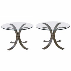 Vintage Pair of French Brushed Aluminum Tables