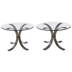 Pair of French Brushed Aluminum Tables 7