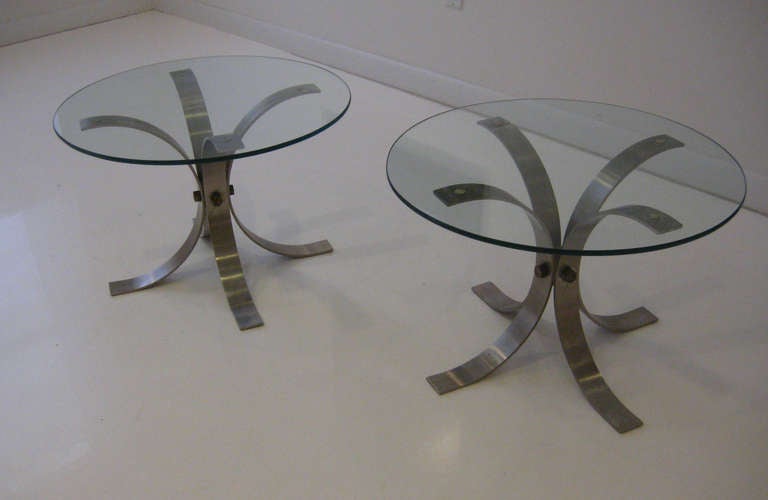 Pair of French Brushed Aluminum Tables In Good Condition For Sale In Brooklyn, NY