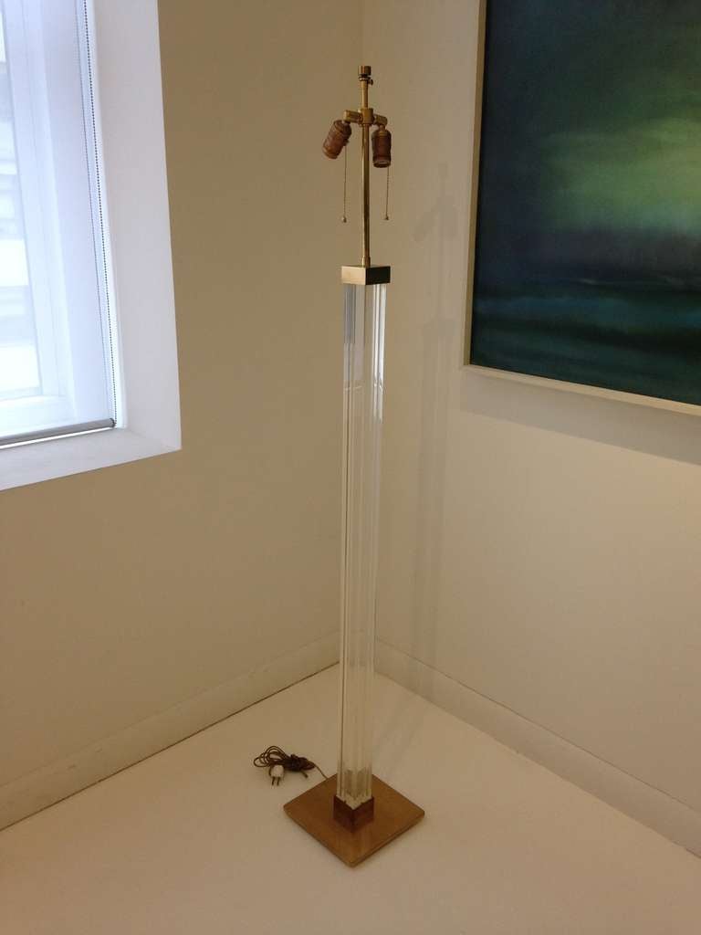 Mid-Century Modern Karl Springer Lucite and Brass Floor Lamp For Sale