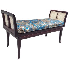 Mahogany and Cane Bench with Pucci-Style Silk Cushion