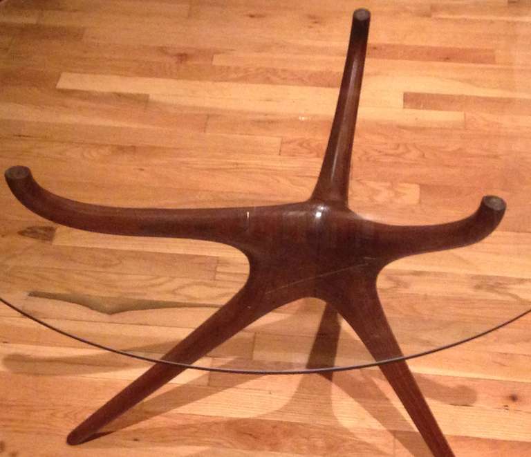 American Vladimir Kagan Carved Walnut Trisymmetric Occasional Table For Sale