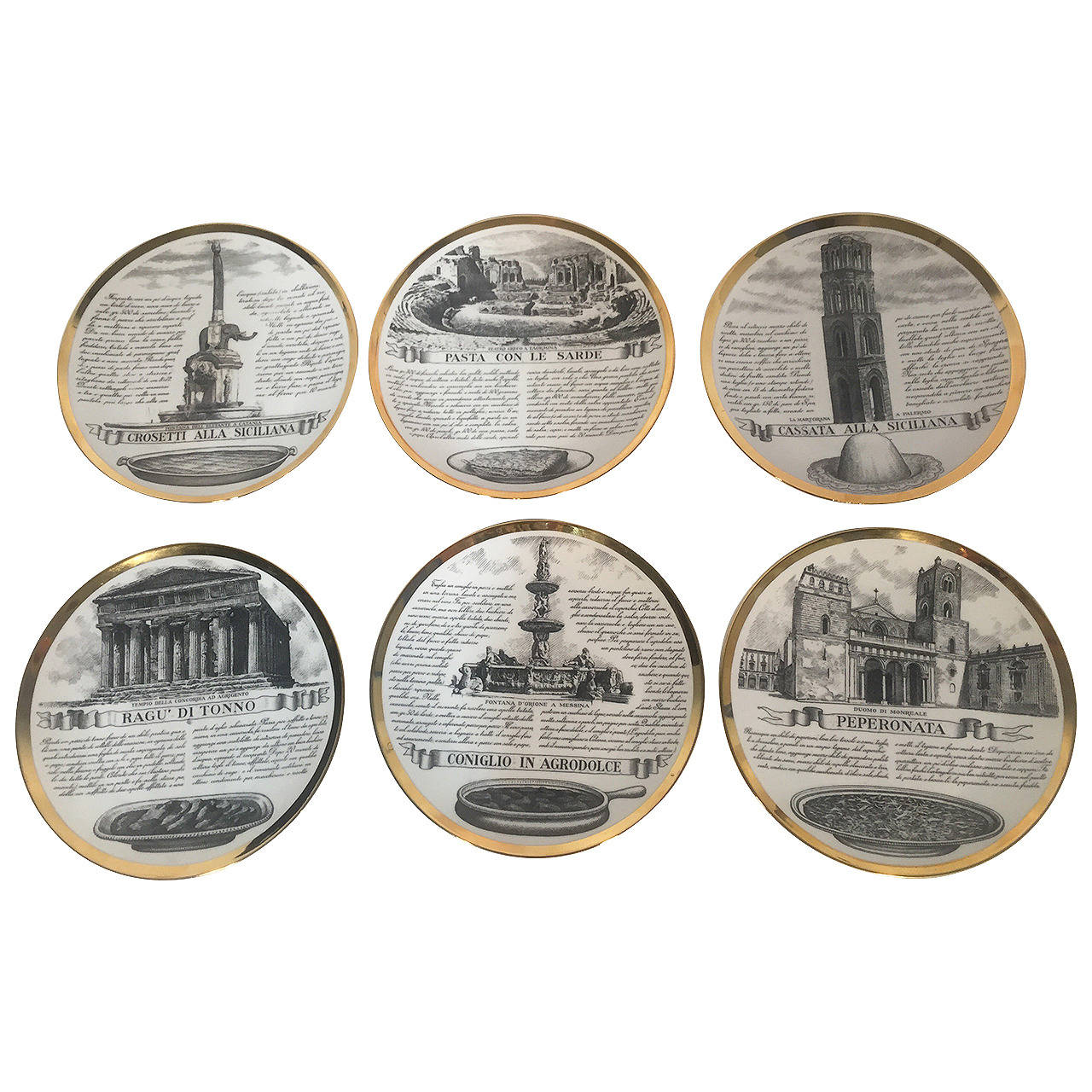 Set of Six Fornasetti Dinner Plates For Sale at 1stdibs