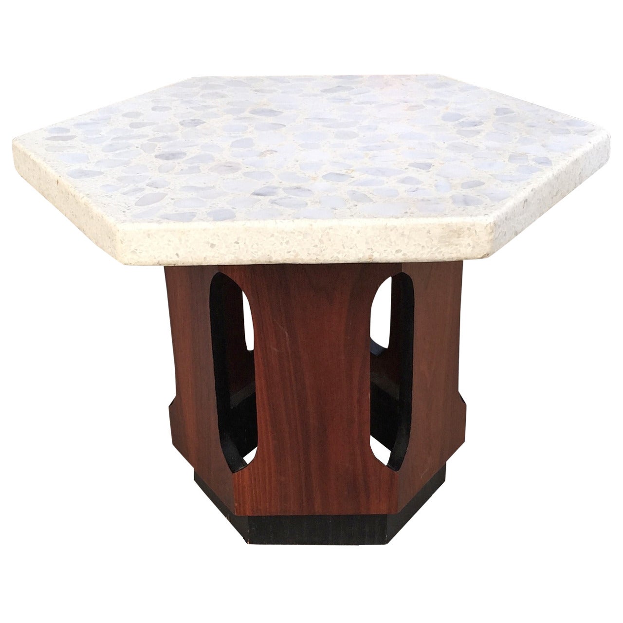 Pair of Harvey Probber Style Terrazzo and Walnut Side Tables