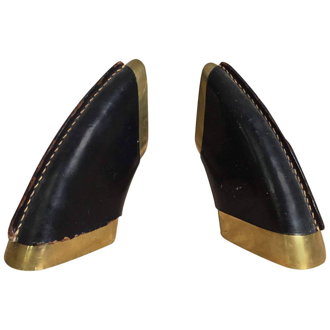Vintage Pair of Carl Auböck Bronze and Leather Bookends For Sale at 1stdibs