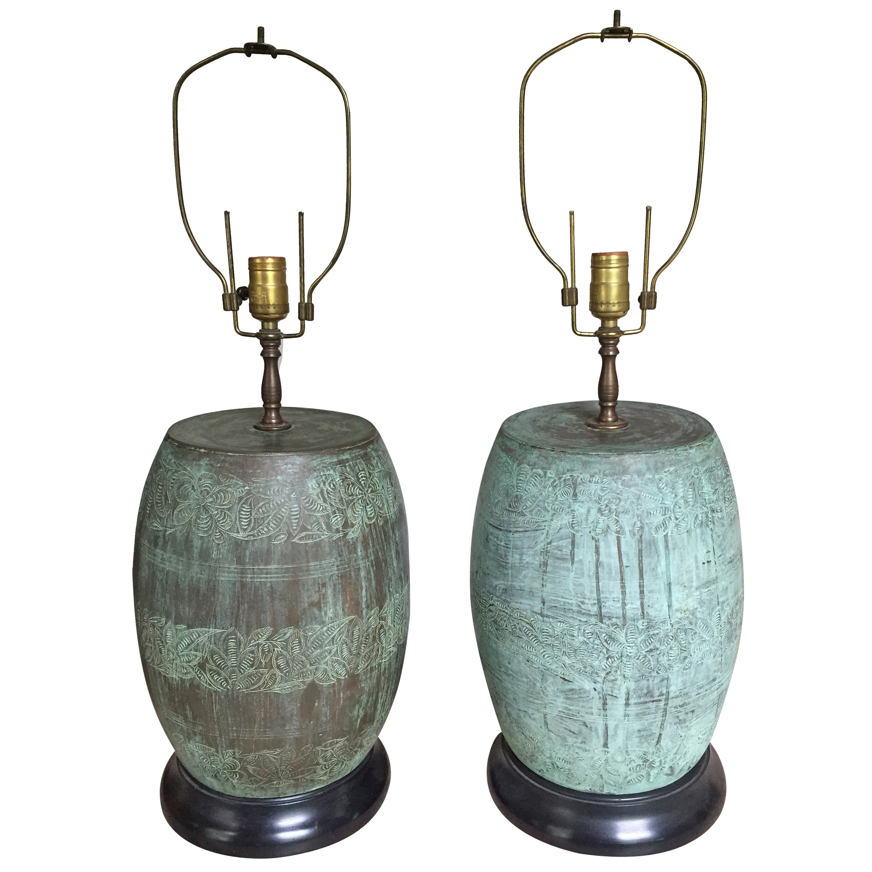 Pair of Bronze Verdigris Table Lamps