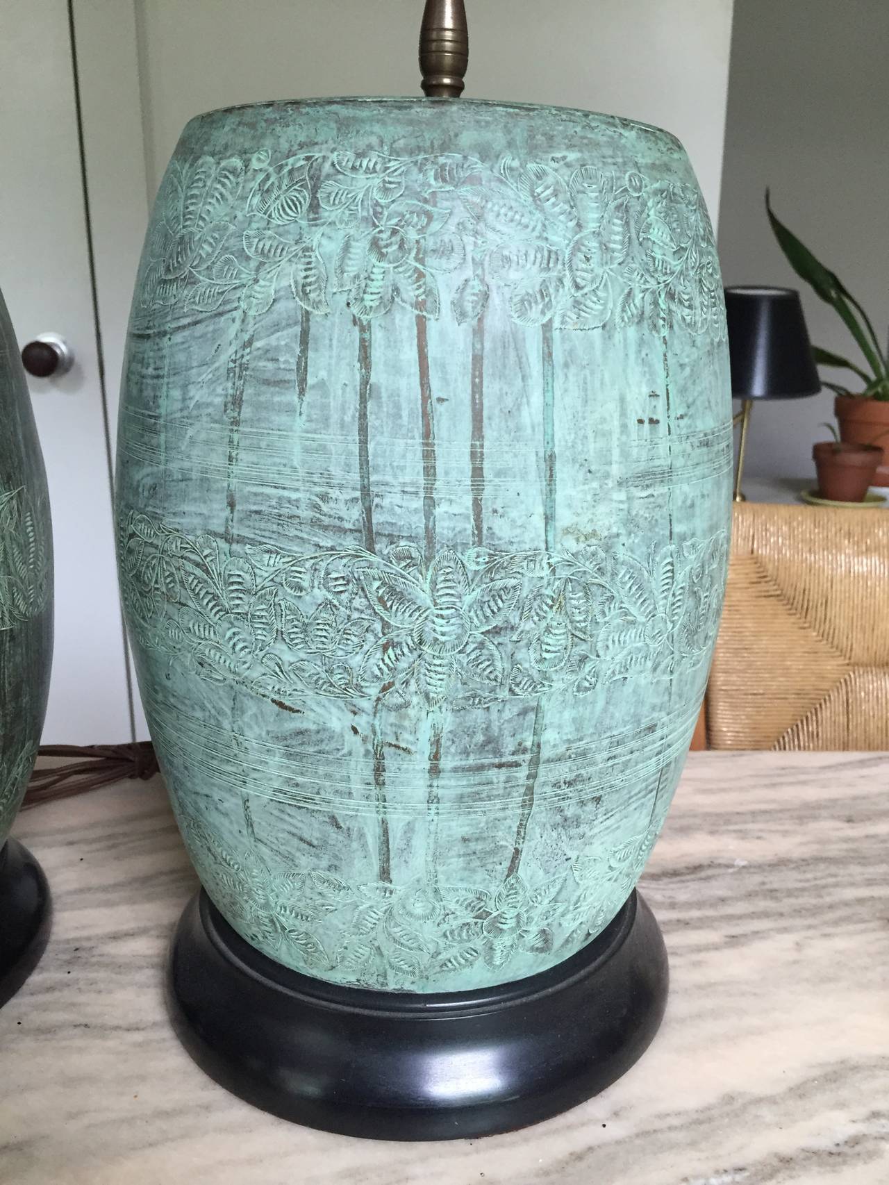 Pair of Bronze Verdigris Table Lamps In Good Condition In Brooklyn, NY