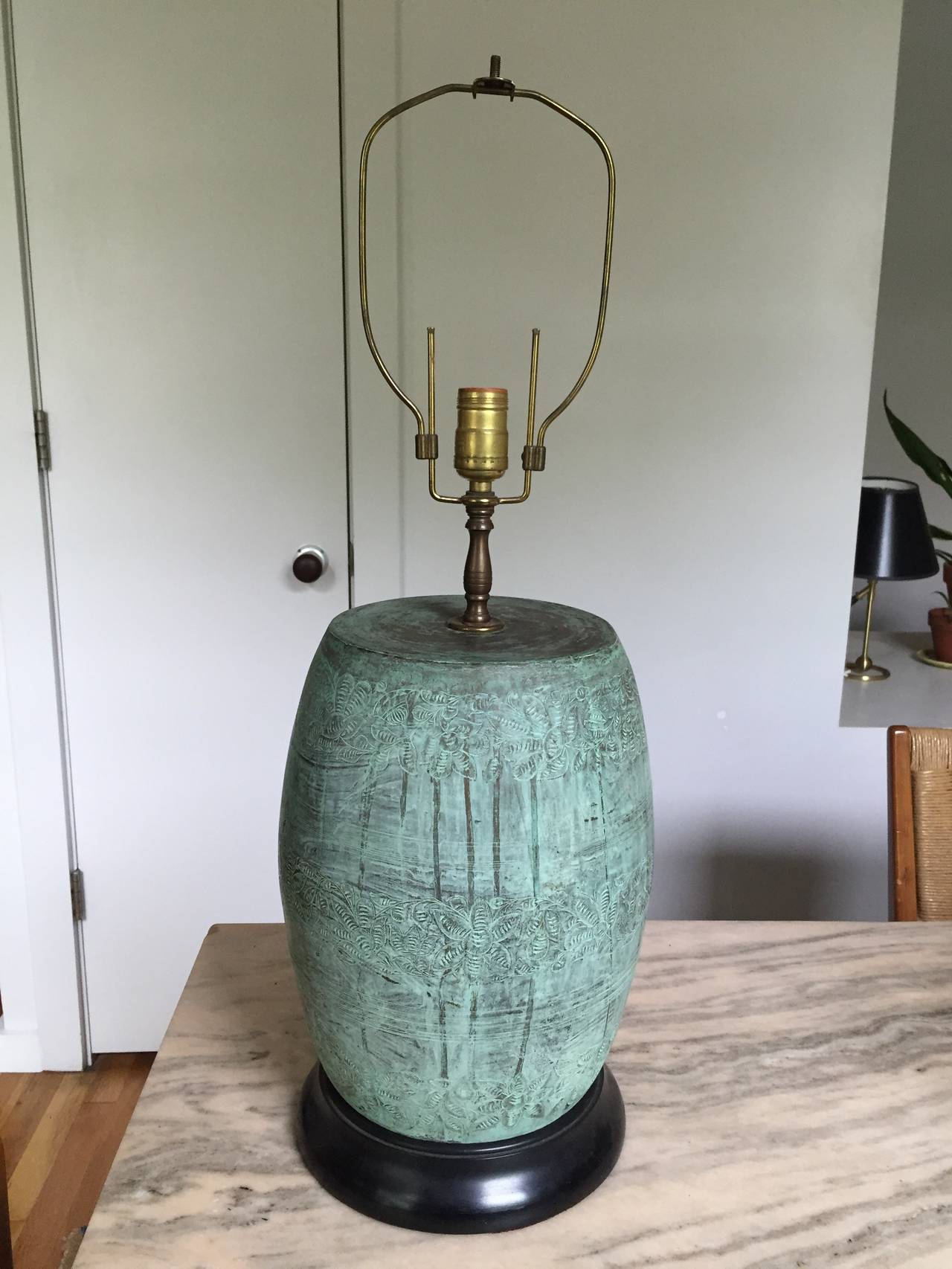 Pair of Bronze Verdigris Table Lamps 1