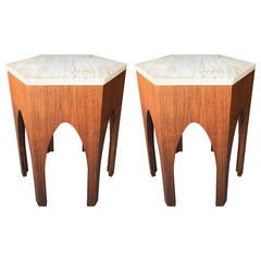 Pair of Harvey Probber Walnut and Marble Side Tables 4